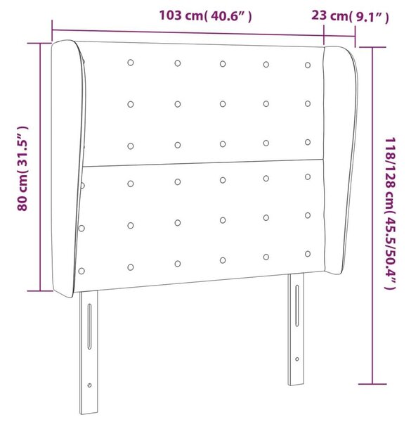 Sötétbarna szövet fejtámla szárnyakkal 103 x 23 x 118/128 cm