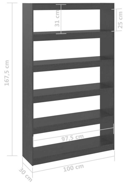 Fekete Fenyőfa Könyvespolc - Térelválasztó - 100x30x167,5cm