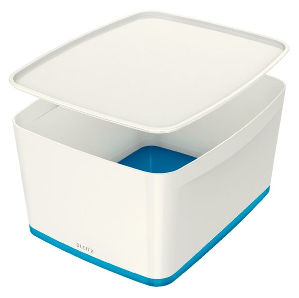 Fehér-kék fedeles műanyag tárolódoboz 32x38.5x20 cm MyBox – Leitz