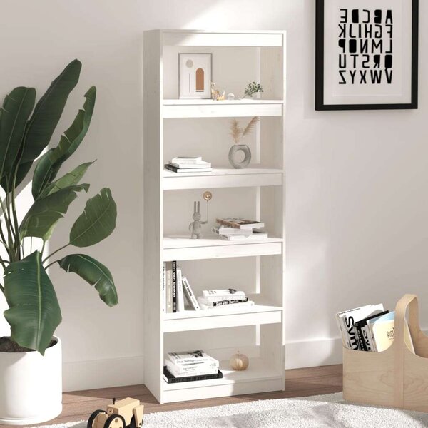 VIDAXL Fehér Fenyőfa Könyvespolc/Térelválasztó - 60x30x167,5 cm
