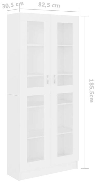 Modern Fehér Vitrinszekrény - 82,5x30,5x185,5 cm