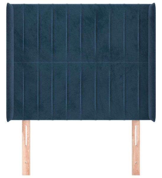 Sötétkék bársony fejtámla szárnyakkal 203x23x118/128 cm