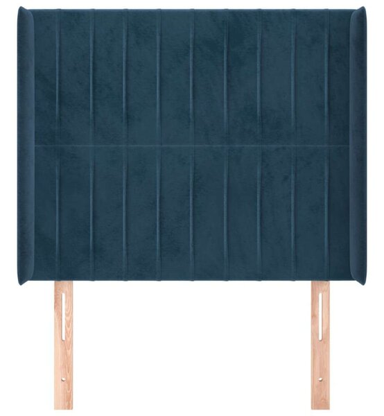 Sötétkék bársony fejtámla szárnyakkal 203x23x118/128 cm