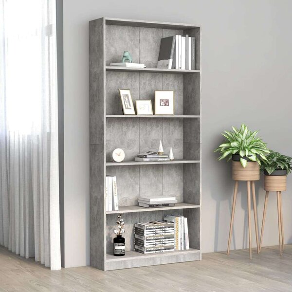 Modern 5 Polcos Könyvespolc - Betonszürke - 80x24x175 cm
