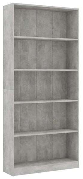 Modern 5 Polcos Könyvespolc - Betonszürke - 80x24x175 cm