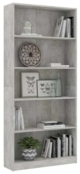 Modern 5 Polcos Könyvespolc - Betonszürke - 80x24x175 cm