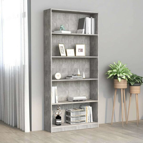 Modern 5 Polcos Könyvespolc - Betonszürke - 80x24x175 cm