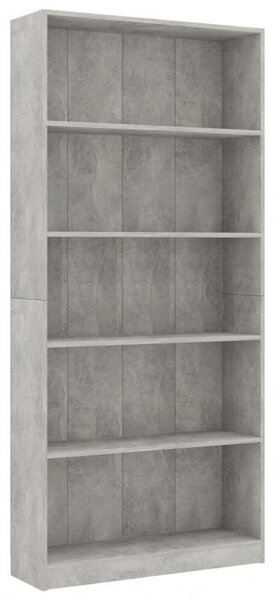 Modern 5 Polcos Könyvespolc - Betonszürke - 80x24x175 cm