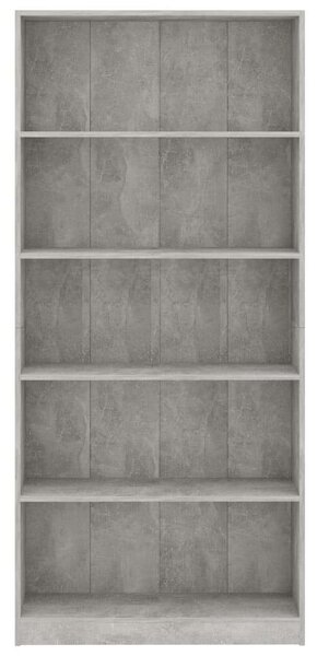 Modern 5 Polcos Könyvespolc - Betonszürke - 80x24x175 cm