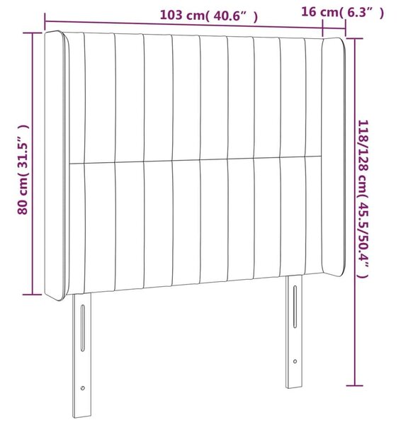 Sötétkék bársony fejtámla szárnyakkal 203x23x118/128 cm