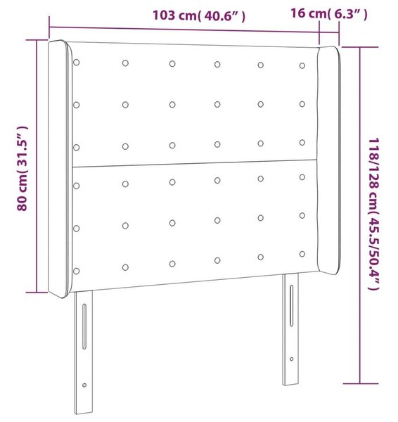 Sötétbarna szövet led-es fejtámla 103x16x118/128 cm