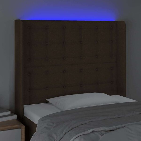 Sötétbarna szövet led-es fejtámla 103x16x118/128 cm