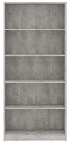 Modern 5 Polcos Könyvespolc - Betonszürke - 80x24x175 cm