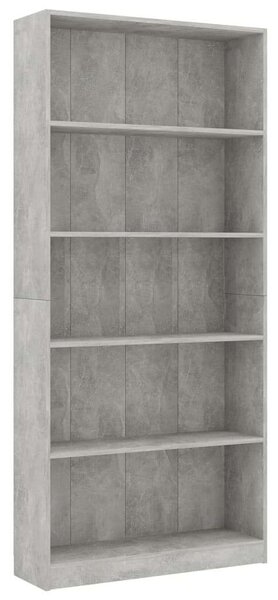 Modern 5 Polcos Könyvespolc - Betonszürke - 80x24x175 cm