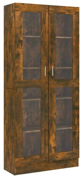 Füstös tölgyszínű szerelt fa vitrinszekrény 82,5x30,5x185,5 cm