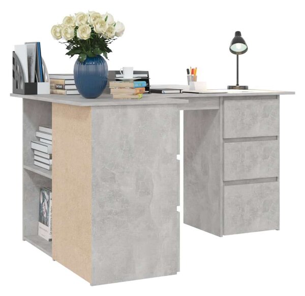 Sarokíróasztal - Beton Szürke - 145x100x76 cm