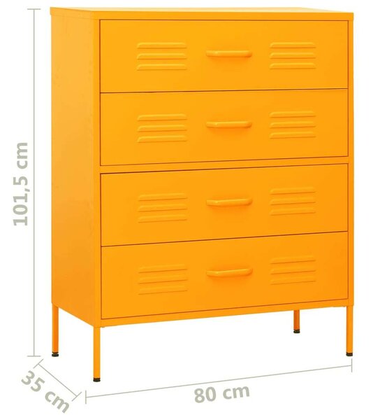 Mustársárga acél fiókos szekrény 80 x 35 x 101,5 cm