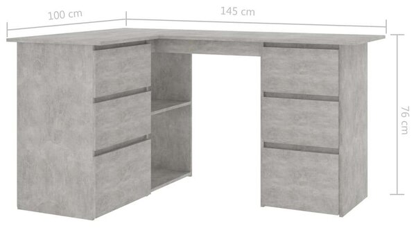 Sarokíróasztal - Beton Szürke - 145x100x76 cm