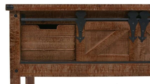 Rusztikus Fenyő Konzolasztal - 2 Fiókkal és 2 Rekeszzel - 131x35,5x75 cm