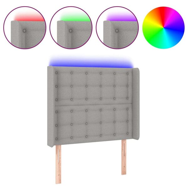 LED-es Ágyfejtámla - Világosszürke Szövet - 83x16x118/128cm
