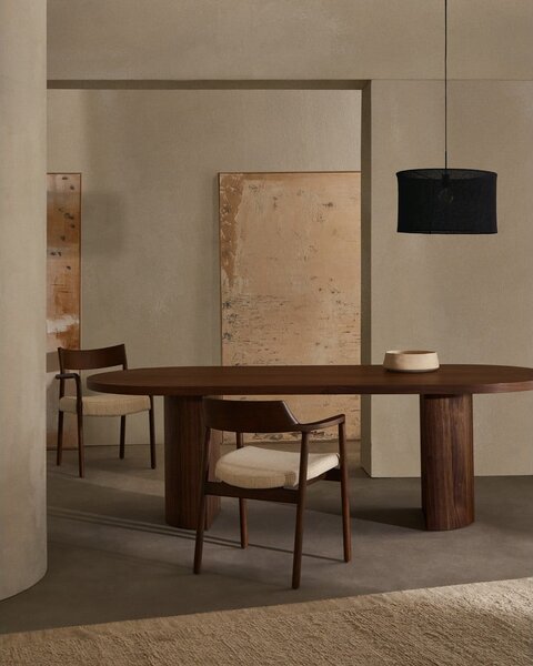 Kerek étkezőasztal diófa dekoros asztallappal 100x240 cm Nealy – Kave Home