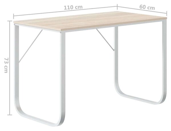VidaXL fehér-tölgyszínű forgácslap számítógépasztal 110 x 60 x 73 cm