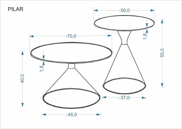 Dohányzóasztal szett (2 db), 70 és 50 cm, arany tölgy / kasmír - COLONNE