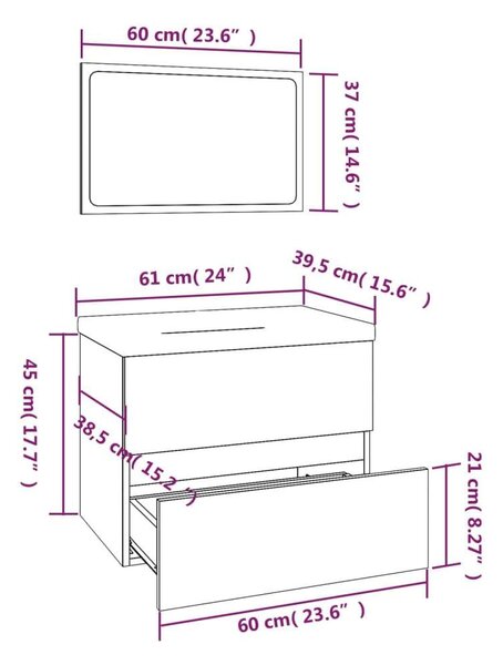 Füstös Tölgy Fa Fürdőszoba Bútor Szett - 60 cm