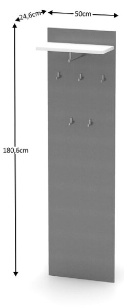 Előszoba panel, 5 fogassal grafitszürke / féher - BEAURIVAGE