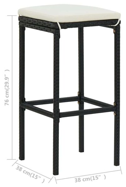 VidaXL 3 részes fekete polyrattan bárszett