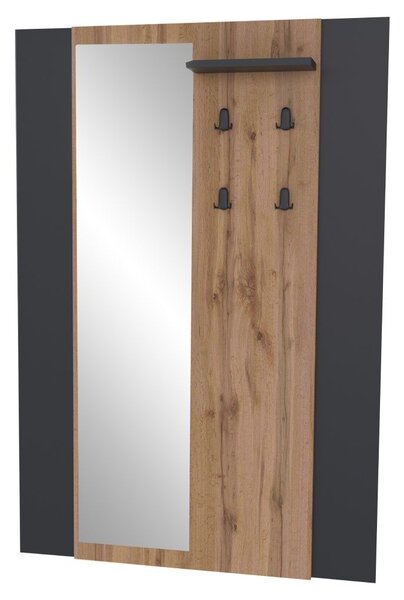 Előszoba panel tükörrel, tölgy/fekete - LUMIÈRE