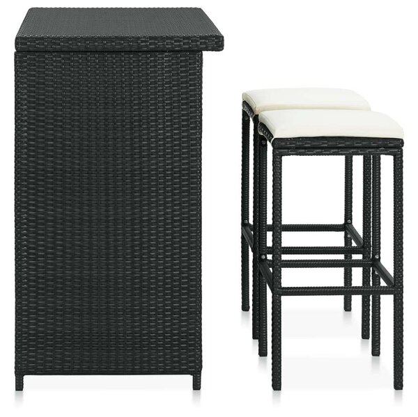 VidaXL 3 részes fekete polyrattan bárszett
