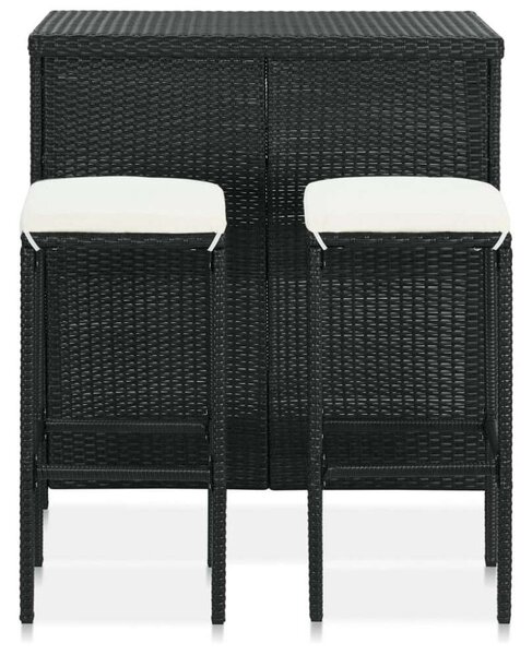 VidaXL 3 részes fekete polyrattan bárszett