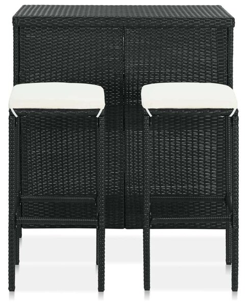 VidaXL 3 részes fekete polyrattan bárszett