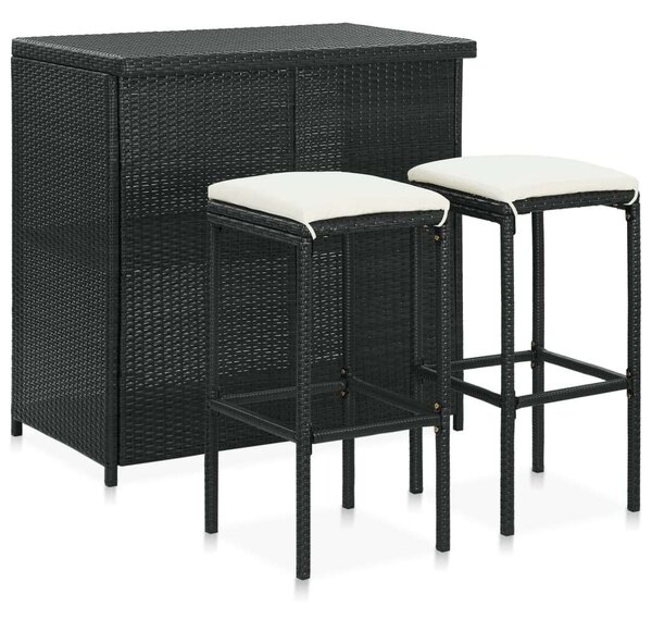 VidaXL 3 részes fekete polyrattan bárszett