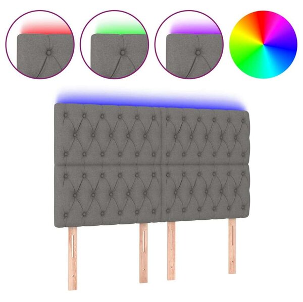 Sötétszürke szövet led-es fejtámla 144x7x118/128 cm