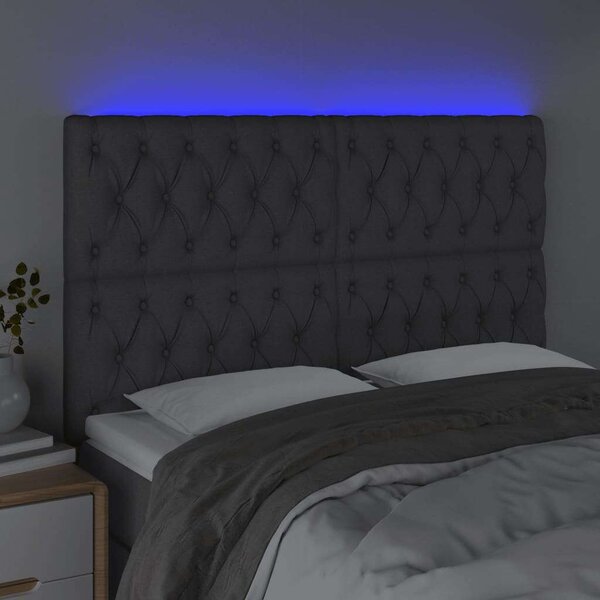 Sötétszürke szövet led-es fejtámla 144x7x118/128 cm