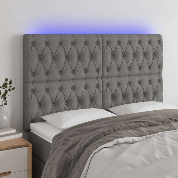 Sötétszürke szövet led-es fejtámla 144x7x118/128 cm