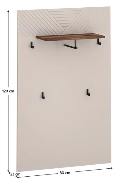 Előszoba panel 4 akasztóval, és polccal 80 cm , kasmír/tölgy - ÉCLAIRIE