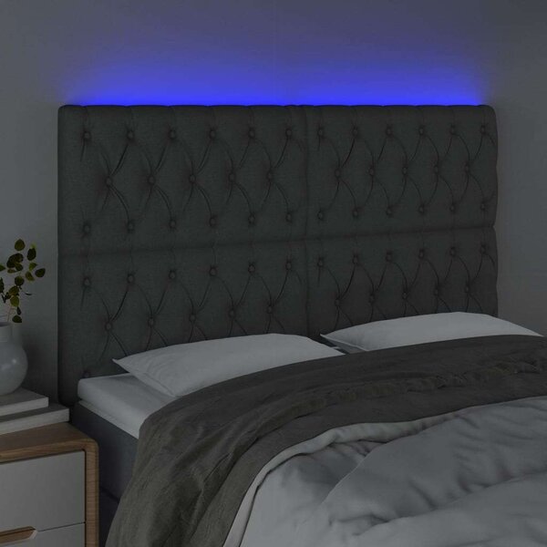 Sötétszürke szövet led-es fejtámla 144x7x118/128 cm