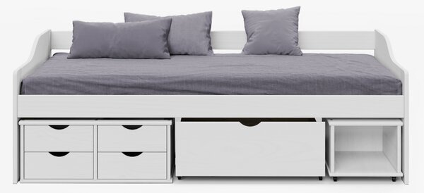 KONDELA Ágy tárolóhellyel, fehér, tömörfa, 90x200, MAXI NEW