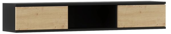 Fali polc szekrényekkel LANZZI 120 cm, fekete/tölgy