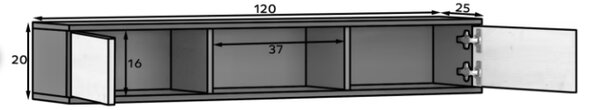 Fali polc szekrényekkel LANZZI 120 cm, fekete/tölgy