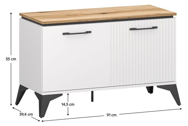 Cipősszekrény pad, fehér/tölgy - BELLEVIGNE