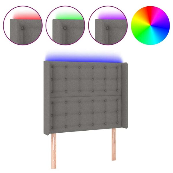 LED-es Ágyfejtámla - Sötétszürke Szövet - 103x16x118/128cm