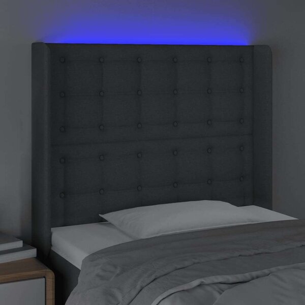 LED-es Ágyfejtámla - Sötétszürke Szövet - 103x16x118/128cm