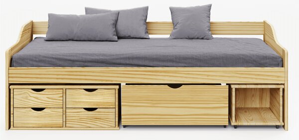 KONDELA Ágy tárolóhellyel, természetes, tömörfa, 90x200, MAXI NEW