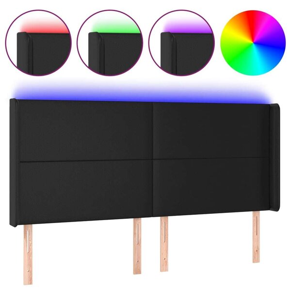 Fekete műbőr led-es fejtámla 163x16x118/128 cm