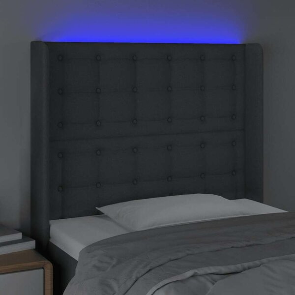 LED-es Ágyfejtámla - Sötétszürke Szövet - 103x16x118/128cm