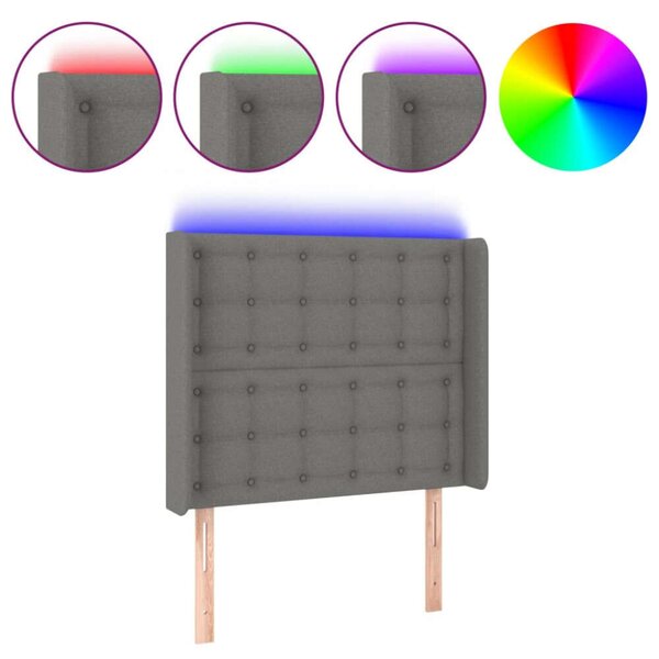LED-es Ágyfejtámla - Sötétszürke Szövet - 103x16x118/128cm